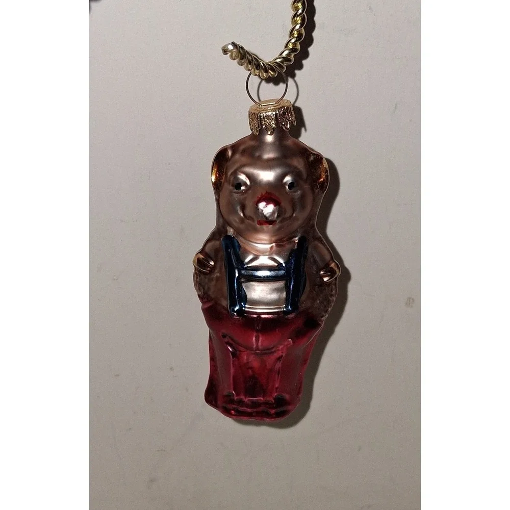 Vintage Germany Blown Glass Bear Christmas Ornament Red Pants 3.75